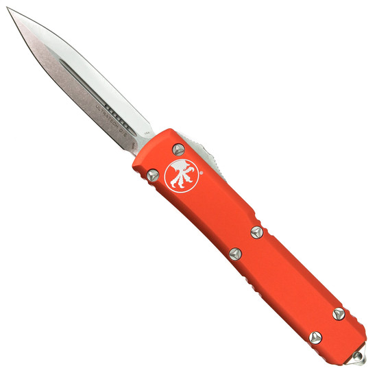  Microtech SCRATCH & DENT 122-10OR Orange Contoured Ultratech D/E OTF Auto Knife, Double Edge Stonewash Blade