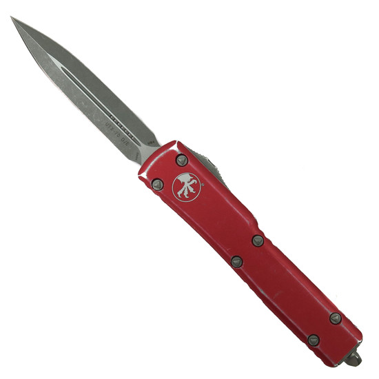 Microtech SCRATCH & DENT Distressed Red UTX-70 OTF Auto Knife, Apocalyptic Blade