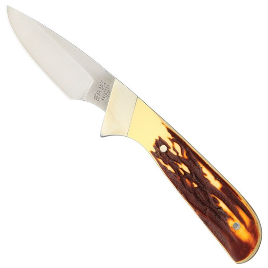 Bear & Son Invincible Stag Delrin Skinner Fixed Blade Knife, Satin Blade