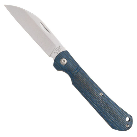 Bear & Son Blue Denim Canvas Micarta Slip Joint Knife, Stonewash Wharncliffe Blade