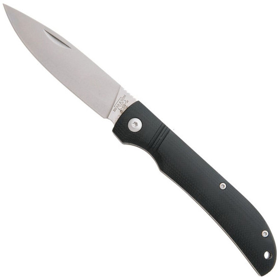 Bear & Son Black G10 Slip Joint Knife, Stonewash Drop Point Blade