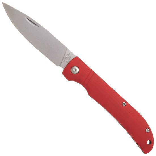 Bear & Son Red G10 Slip Joint Knife, Stonewash Drop Point Blade