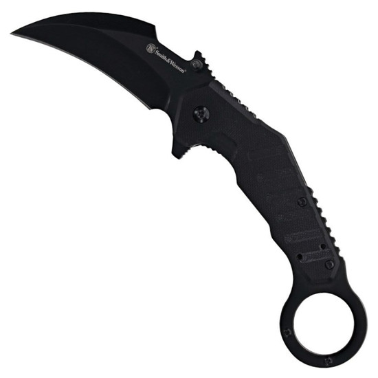 Smith & Wesson Extreme Ops Black G10 Liner Lock Knife, Black Karambit Blade