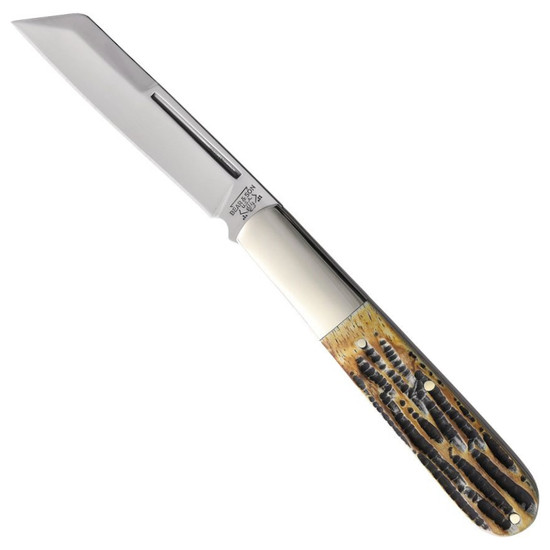 Bear & Son Large Genuine India Stag Barlow Knife, Satin Sheepsfoot Blade