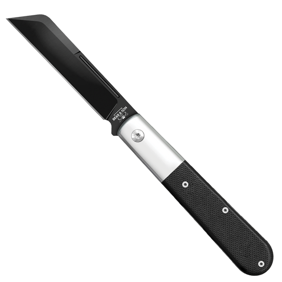 Bear & Son Modern Black G10 Large Barlow Knife, Black DLC Sheepsfoot Blade