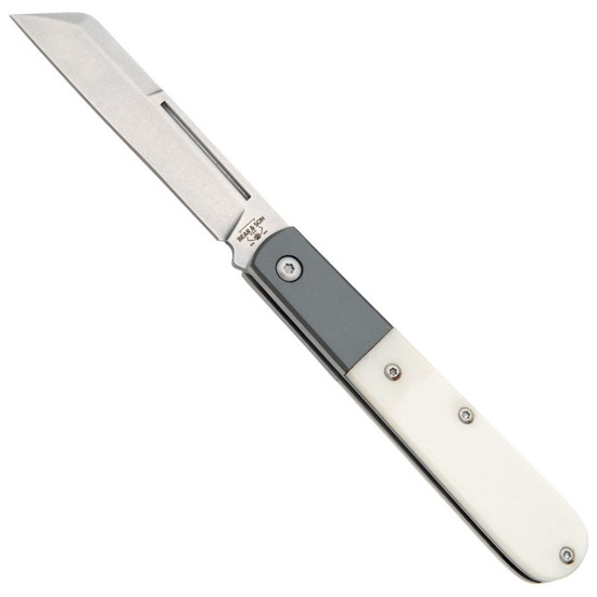 Bear & Son Modern Smooth White Bone Large Barlow Knife, Black DLC Sheepsfoot Blade