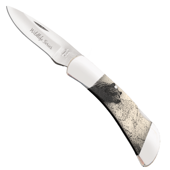 Bear & Son Wildlife Series White Smooth Bone Bear Lockback Knife