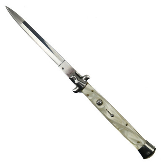 Giant Godfather White Pearl Automatic Knife, Satin Blade