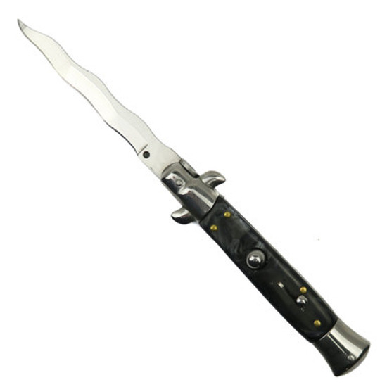 Godfather Black Marble Automatic Knife, Kris Satin Blade