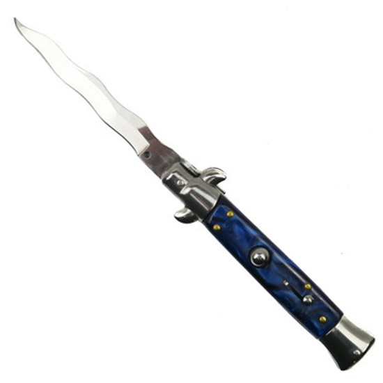 Godfather Blue Marble Automatic Knife, Kris Satin Blade