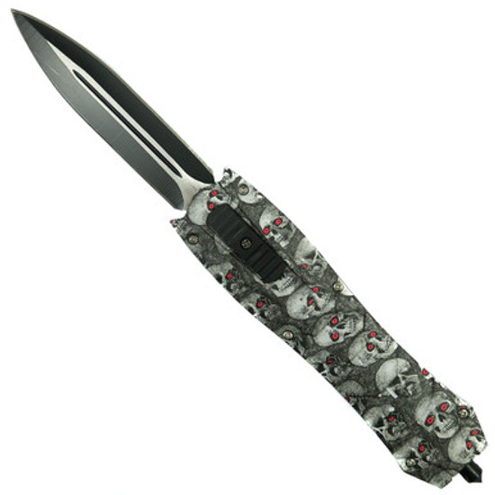 Lightweight Skull OTF Auto Knife, Black Dagger Blade