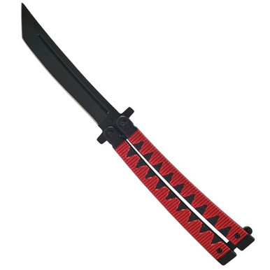 Tsuka Katana Red Butterfly Knife, Black Tanto Blade