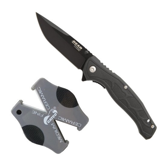 Bear Edge 831 Brisk 2.0 Black Assisted Knife, Gatco Sharpener Combo Set