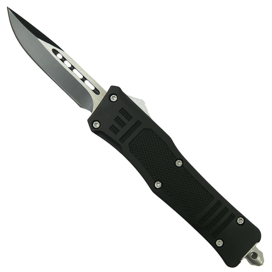 Covert Compact Black Rubberized OTF Auto Knife, Clip Point Blade