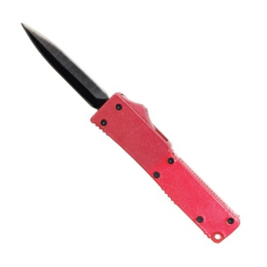 Mini Red Rubberized OTF Knife, Black Blade