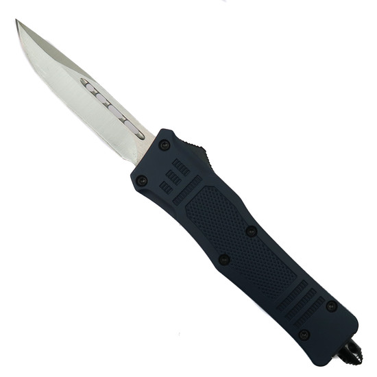Rumble Blue Small OTF Auto Knife, Satin Clip Blade