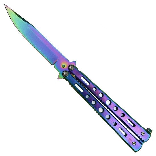 AerialFlow Rainbow Butterfly Knife, Clip Point Blade