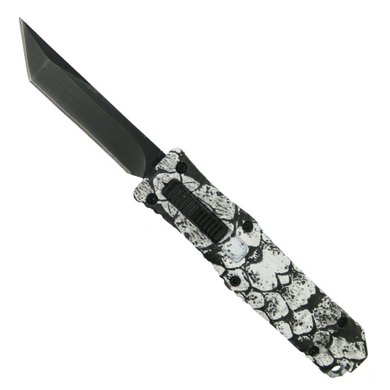 Lightweight Precision Snakeskin OTF Auto Knife, Black Tanto Blade