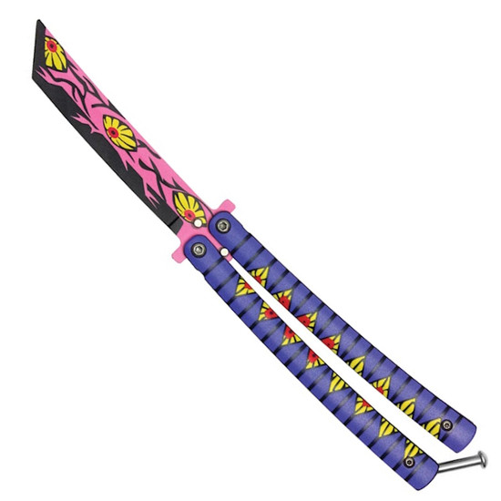 Kokushibo Demon Slayer Butterfly Knife, Black/Pink Tanto Training Blade