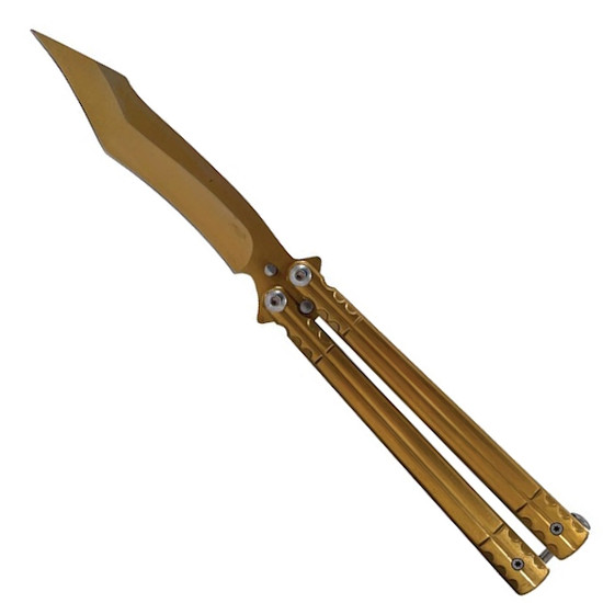 All Gold Butterfly Knife, Gold Tanto Recurve Blade