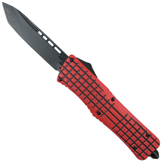 Gridlock Red OTF Automatic Knife, Black Tanto Blade