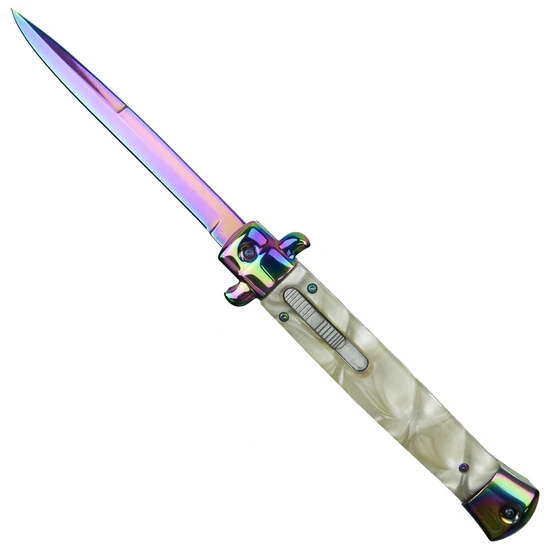 Milano Style Large Elite Marble White Heavyweight OTF Auto Knife, VIB Blade