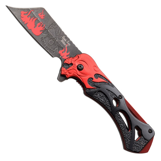 Dark Side Blades DS-A090RD Red Fire Skull Spring Assisted Knife