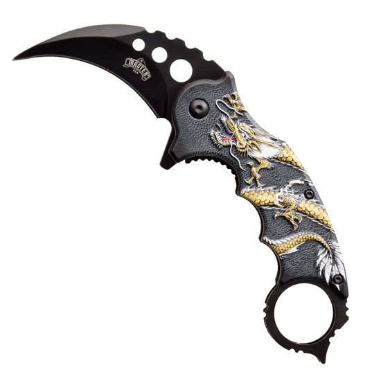 Master USA Yellow Dragon Spring Assisted Knife, Black Hawkbill Blade