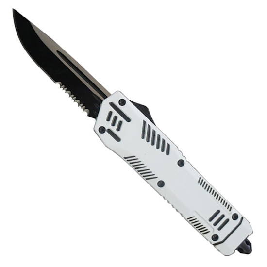 The Android OTF Auto Knife, Black Combo Drop Point Blade