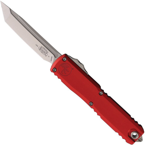 Microtech Gen IV Red Ultratech OTF Auto Knife, Stonewash Tanto Blade