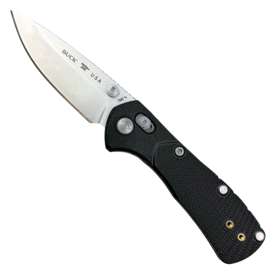 Buck 790 Black GFN Mini Range Pro Crossbar Lock Folding Knife, Satin Drop Point Blade