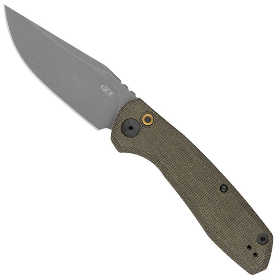 Zero Tolerance 0512 Olive Canvas Micarta Titanium Auto Knife, Gray Stonewash CruWear Clip Point Blade
