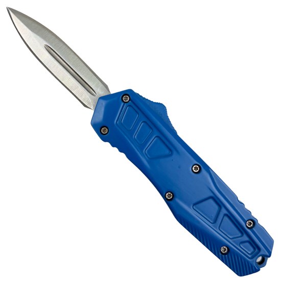 Cyborg Blue OTF Knife, Satin D/E Dagger Blade