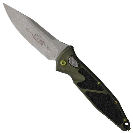 Microtech Distressed Grenade Green Aluminum Socom Elite Auto Knife, Apocalyptic Tanto Blade