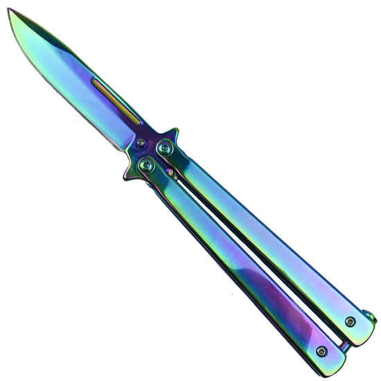 Rainbow Monochromatic Butterfly Knife, VIB Drop Point Blade