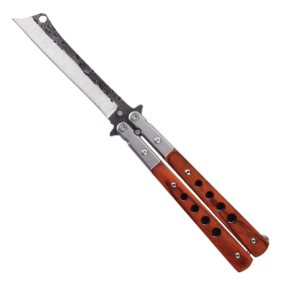 Heritage Edge Red Wood Butterfly Knife, Two-Tone Cleaver Blade