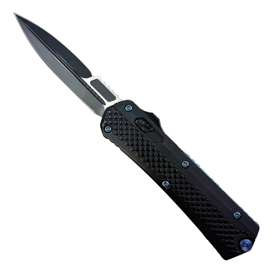 Stealth Dagger Black/Blue G10 OTF Knife, Black Dagger Style Blade