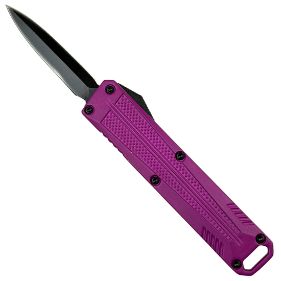 Stealth Grid Violet Micro OTF Auto Knife, Black Dagger Blade