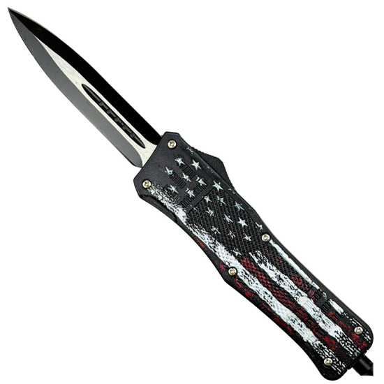 Prime Black ABS Field-Weathered Patriot OTF Auto Knife, Black Dagger Blade