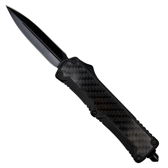 Stealth Weave Black Carbon Fiber Inlay OTF Knife, Black Dagger Blade