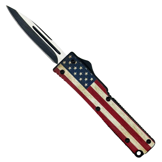 Stars & Stripes Micro OTF, Two-Tone Spear Point Blade