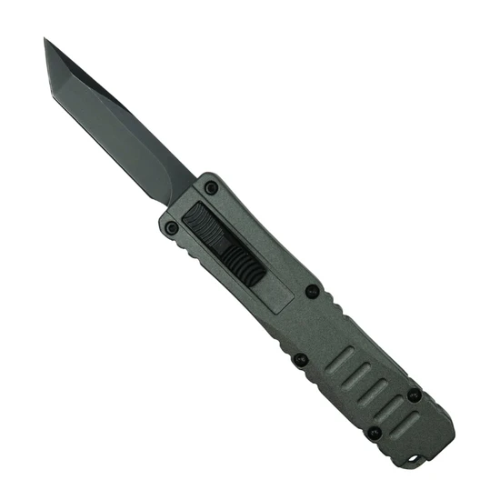 Flashpoint Gray Aluminum Micro OTF Auto Knife, Black Tanto Blade