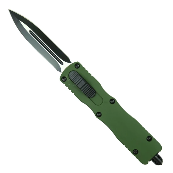 Field-Slide OD Green EasyGrip Front Switch OTF Knife, Black Dagger Blade
