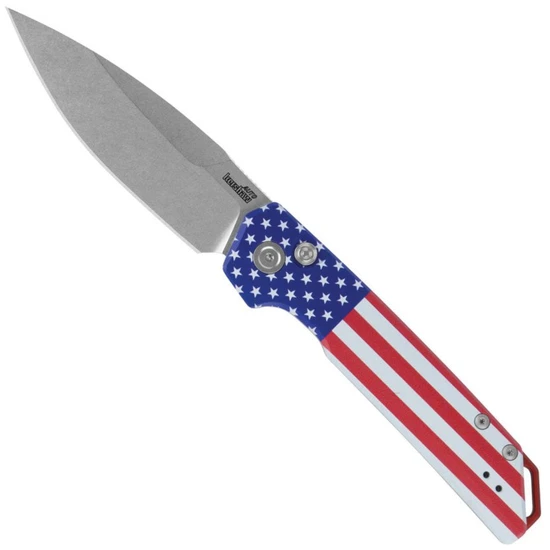 Kershaw USA Flag Aluminum Launch Iridium Auto Knife, Stonewash Spear Point Blade