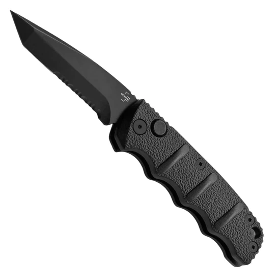 Boker Plus All Black Mini Kalashnikov Auto Knife, Black Combo Tanto Blade
