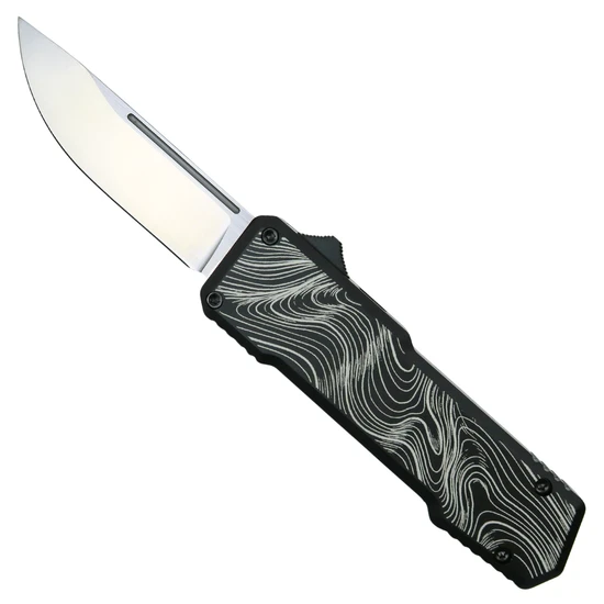 SOS Knives Topo Black OTF Knife, Satin Drop Point Blade