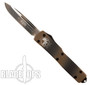 Microtech Tan Camo UTX70 OTF Knife, Plain Single Edge