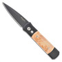 Pro-Tech 707 Godson Auto Knife, Maple Burl, 154CM Black Blade FRONT VIEW