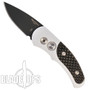 Pro-Tech J4 Runt Cali-Legal Auto Knife, Silver Handle Carbon Fiber Inlay, Black Blade, PT4400BT