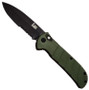 Benchmade H&K Mini Automatic Knife, Foliage Green Handle, Black Part Serrated Blade